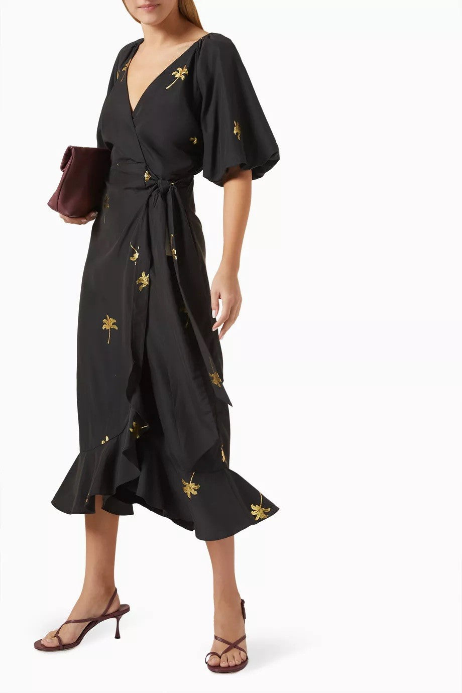 Never Fully Dressed Dress UK 14 / EUR 42 / US 10 Black with gold palm tree print