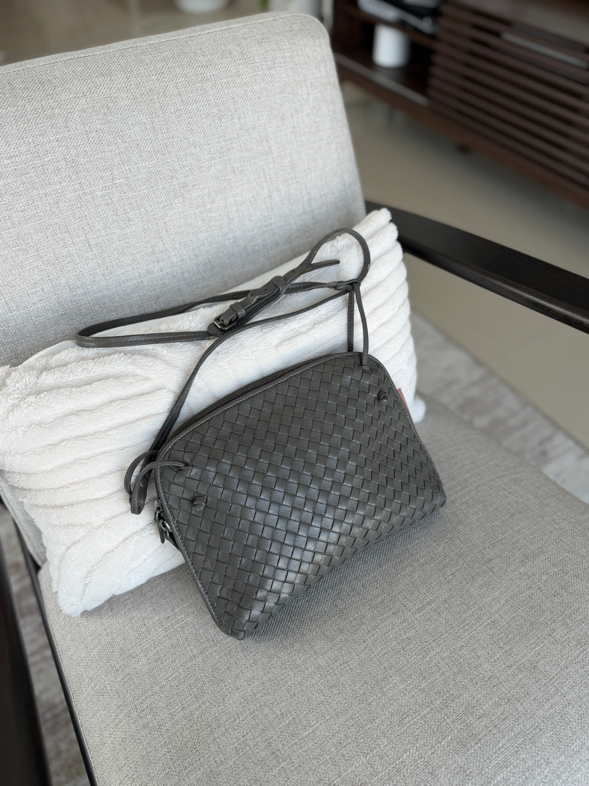 Dark Gray Woven Crossbody Bag