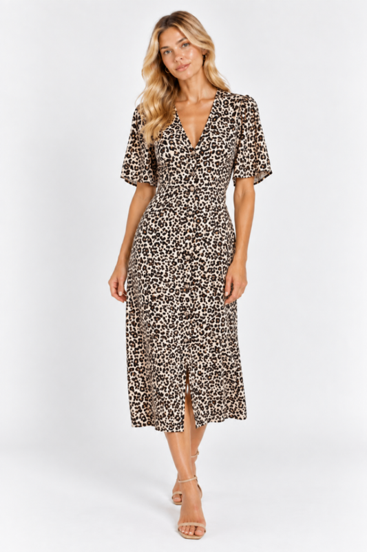 ASOS DESIGN Dress UK 12 / EU 40 / US 8 Brown/Black/Beige Leopard Print
