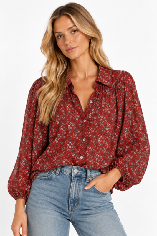 Max Studio Blouse S Red floral print
