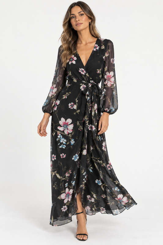 Sangria Dress 6 Black with floral print